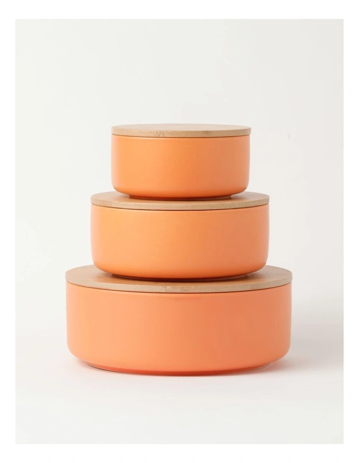 Vue Speckles Lidded Bowl Medium With Bamboo Lid Orange 8.5cm - Image 4