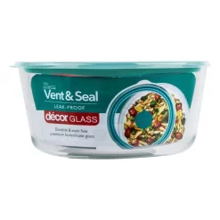 Decor Vent & Seal 1.5L Glass Round Food Storage Teal