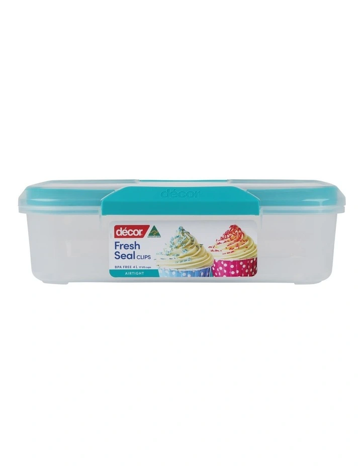 Decor Fresh Seal Clips 4L Oblong Food Storage Clear/Teal