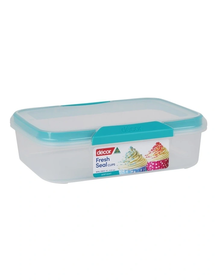 Decor Fresh Seal Clips 4L Oblong Food Storage Clear/Teal - Image 2