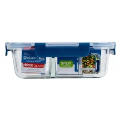 Decor Deluxe Clips 980ml Glass Split Oblong Food Storage Blue
