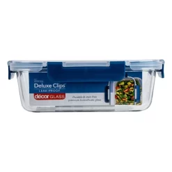 Decor Deluxe Clips 1L Glass Oblong Food Storage Blue