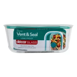 Decor Vent & Seal 1L Glass Oblong Food Storage Teal