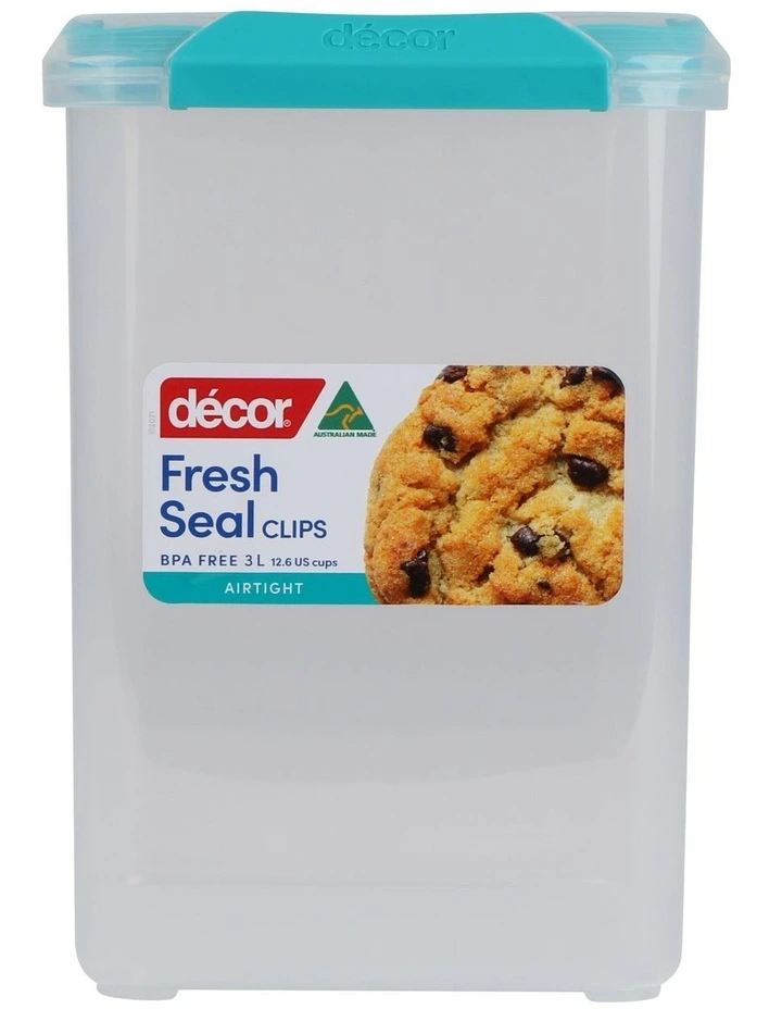 Decor Fresh Seal Clips 3L Tall Square Food Storage Clear/Teal