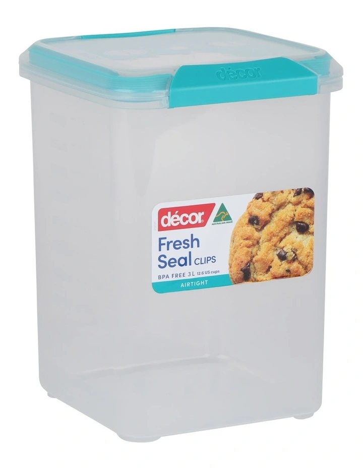 Decor Fresh Seal Clips 3L Tall Square Food Storage Clear/Teal - Image 2