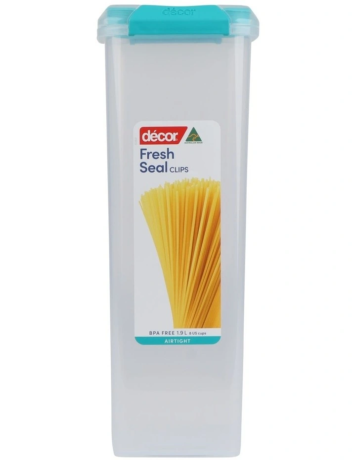 Decor Fresh Seal Clips 1.9L Tall Square Food Storage Clear/Teal