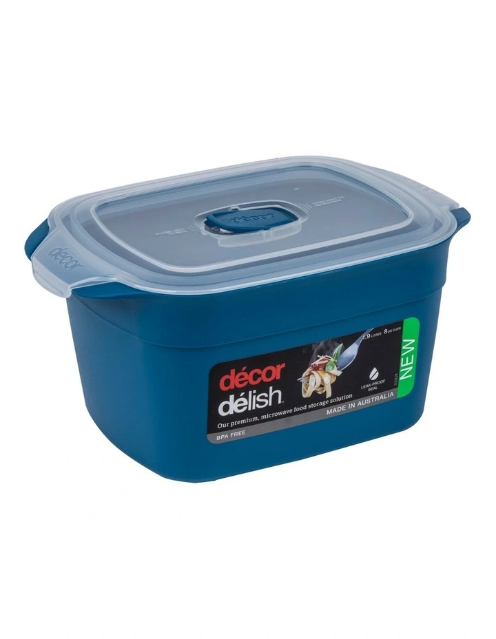 Decor Delish 1.9L Microwavable Oblong Food Storage Blue 2 Decor Delish 1.9L Microwavable Oblong Food Storage Blue - Image 2