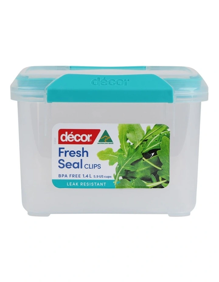 Decor Fresh Seal Clips 1.4L Square Food Storage Clear/Teal