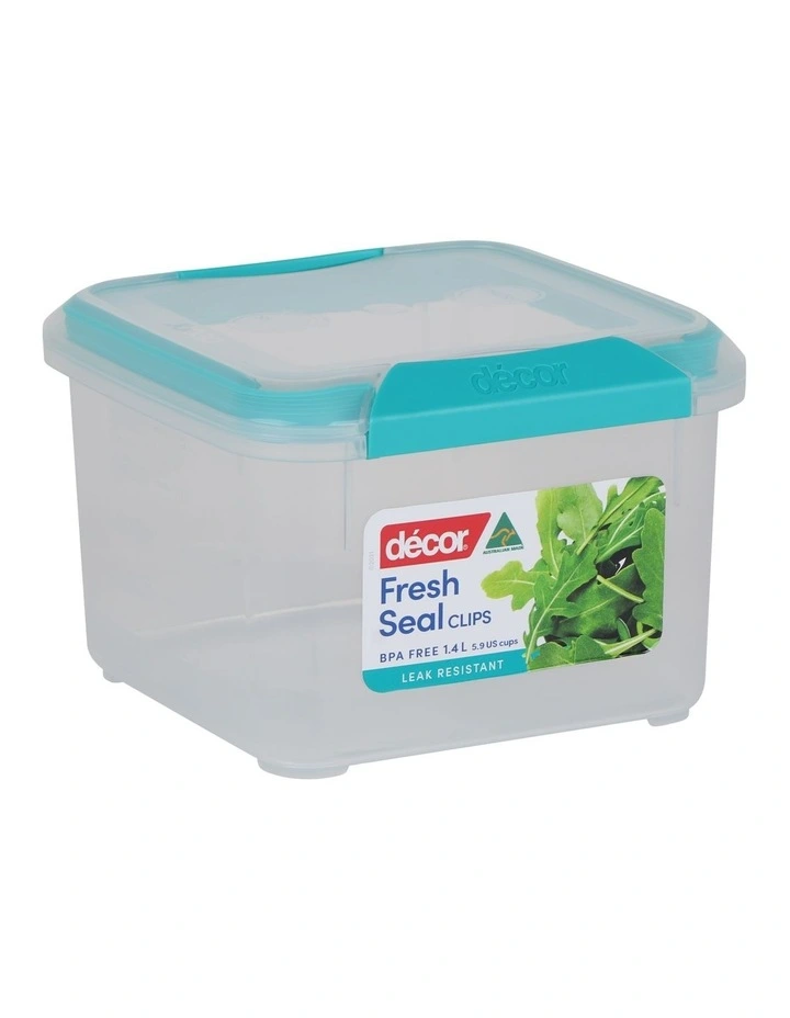 Decor Fresh Seal Clips 1.4L Square Food Storage Clear/Teal - Image 2
