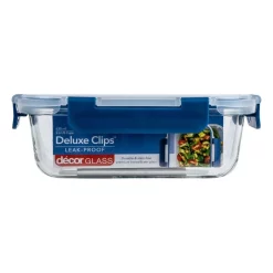 Decor Deluxe Clips 980ml Glass Split Oblong Food Storage Blue