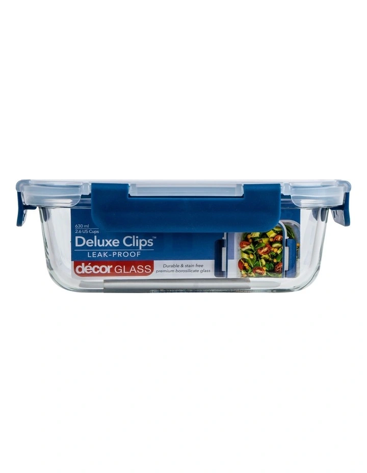 Decor Deluxe Clips 980ml Glass Split Oblong Food Storage Blue 1 Decor Deluxe Clips 980ml Glass Split Oblong Food Storage Blue