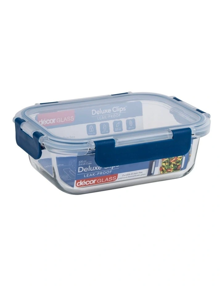 Decor Deluxe Clips 980ml Glass Split Oblong Food Storage Blue 2 Decor Deluxe Clips 980ml Glass Split Oblong Food Storage Blue - Image 2
