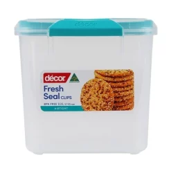 Decor Fresh Seal Clips 2.3L Tall Oblong Food Storage Clear/Blue