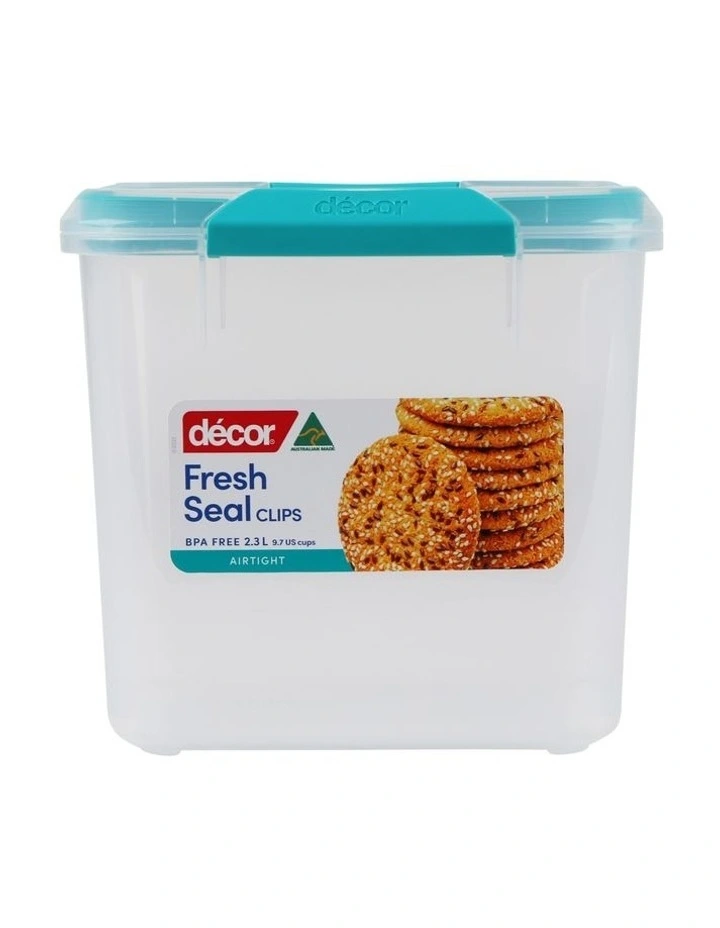 Decor Fresh Seal Clips 2.3L Tall Oblong Food Storage Clear/Blue 1 Decor Fresh Seal Clips 2.3L Tall Oblong Food Storage Clear/Blue