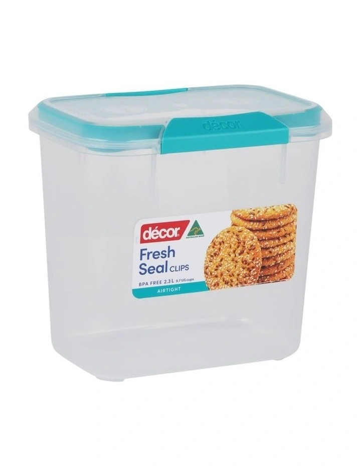 Decor Fresh Seal Clips 2.3L Tall Oblong Food Storage Clear/Blue 2 Decor Fresh Seal Clips 2.3L Tall Oblong Food Storage Clear/Blue - Image 2