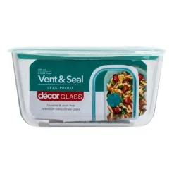 Decor Vent & Seal 600ml Glass Oblong Food Storage Clear/Teal