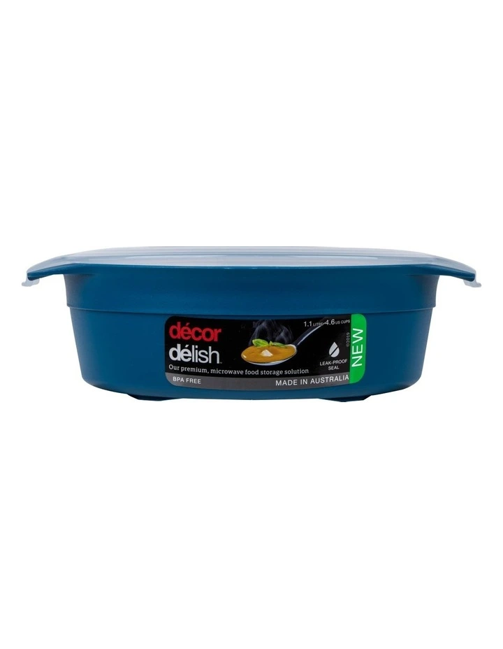 Decor Delish 1.1L Microwavable Round Food Storage Blue 1 Decor Delish 1.1L Microwavable Round Food Storage Blue