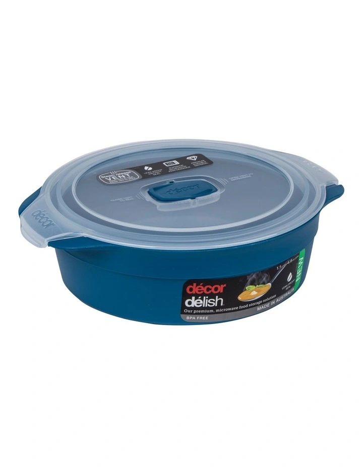 Decor Delish 1.1L Microwavable Round Food Storage Blue 2 Decor Delish 1.1L Microwavable Round Food Storage Blue - Image 2