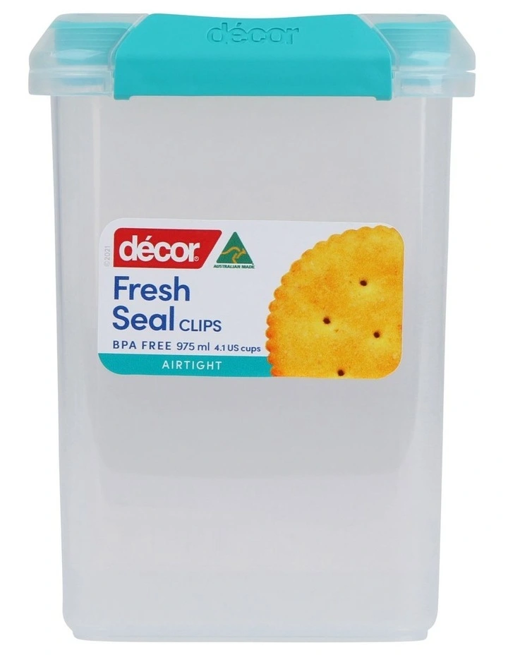 Decor 975ml Tall Square Fresh Seal Clips/Teal
