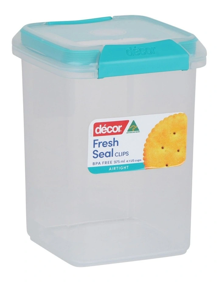 Decor 975ml Tall Square Fresh Seal Clips/Teal - Image 2