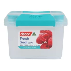 Decor Fresh Seal Clips 430ml Square Food Storage Clear/Teal