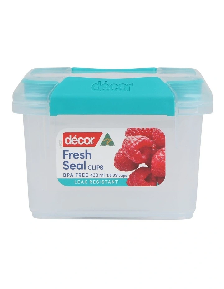 Decor Fresh Seal Clips 430ml Square Food Storage Clear/Teal