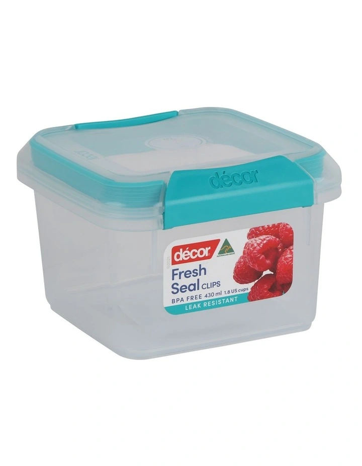 Decor Fresh Seal Clips 430ml Square Food Storage Clear/Teal - Image 2