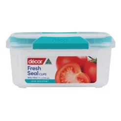 Decor Fresh Seal Clips 1L Oblong Food Storage Clear/Blue