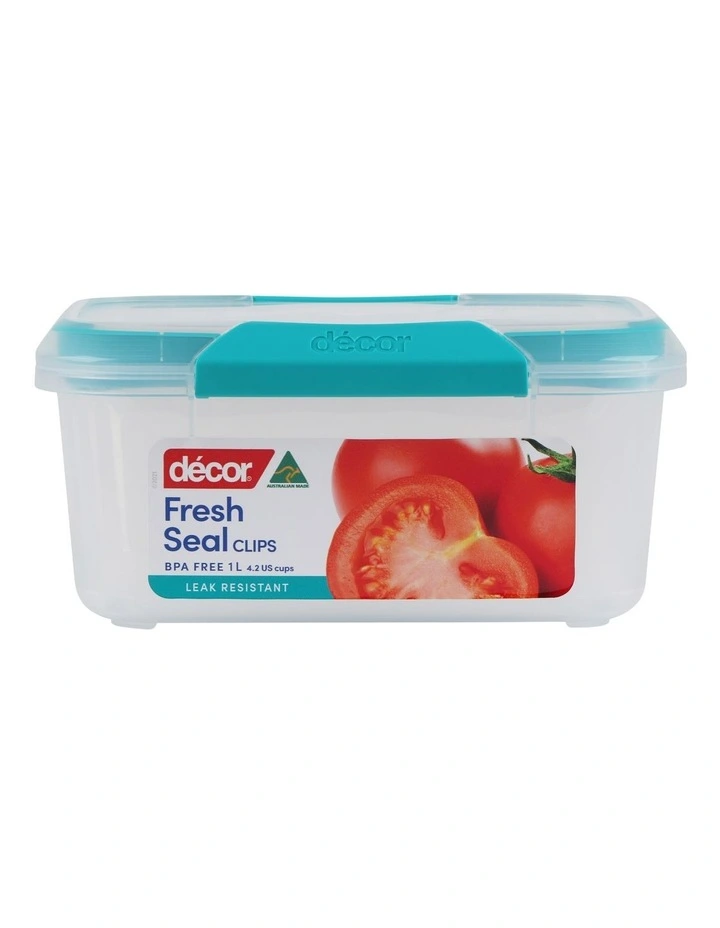 Decor Fresh Seal Clips 1L Oblong Food Storage Clear/Blue 1 Decor Fresh Seal Clips 1L Oblong Food Storage Clear/Blue