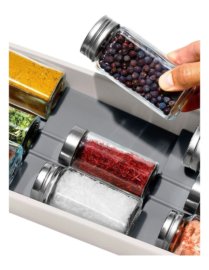 OXO Compact Spice Drawer Organiser In White/Grey 3 OXO Compact Spice Drawer Organiser In White/Grey - Image 3