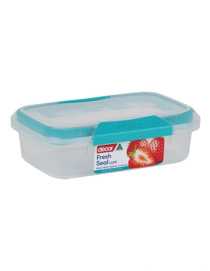 Decor Fresh Seal Clips 600ml Oblong Food Storage Clear/Teal - Image 2
