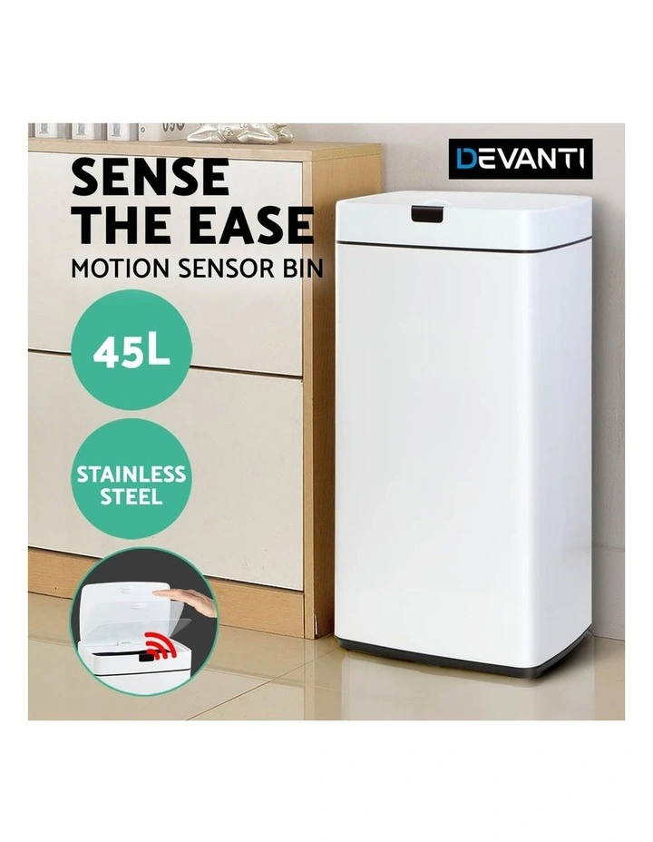 Devanti 45L Sensor Bin White 3 Devanti 45L Sensor Bin White - Image 3