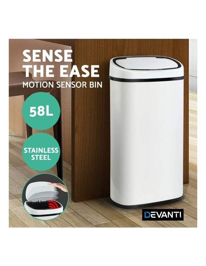 Devanti 58L Sensor Bin White - Image 3
