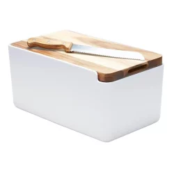 Salt&pepper HUDSON Bread Bin With Wooden Cutting Board White