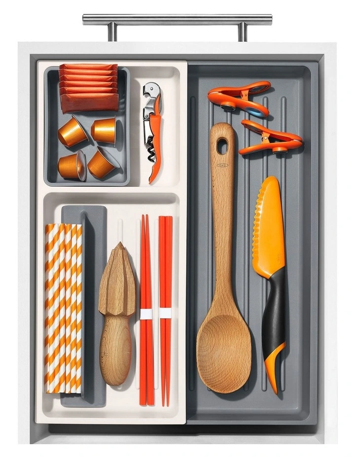 OXO Expandable Kitchen Tool Drawer Organiser In White/Grey - Image 3