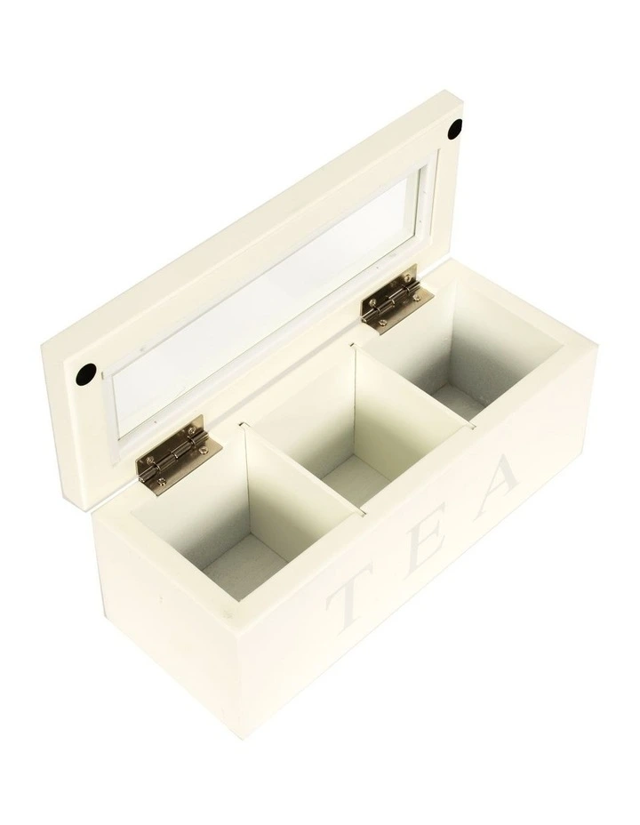 Cooper & Co Wood Tea Box 3 Compart In White - Image 4