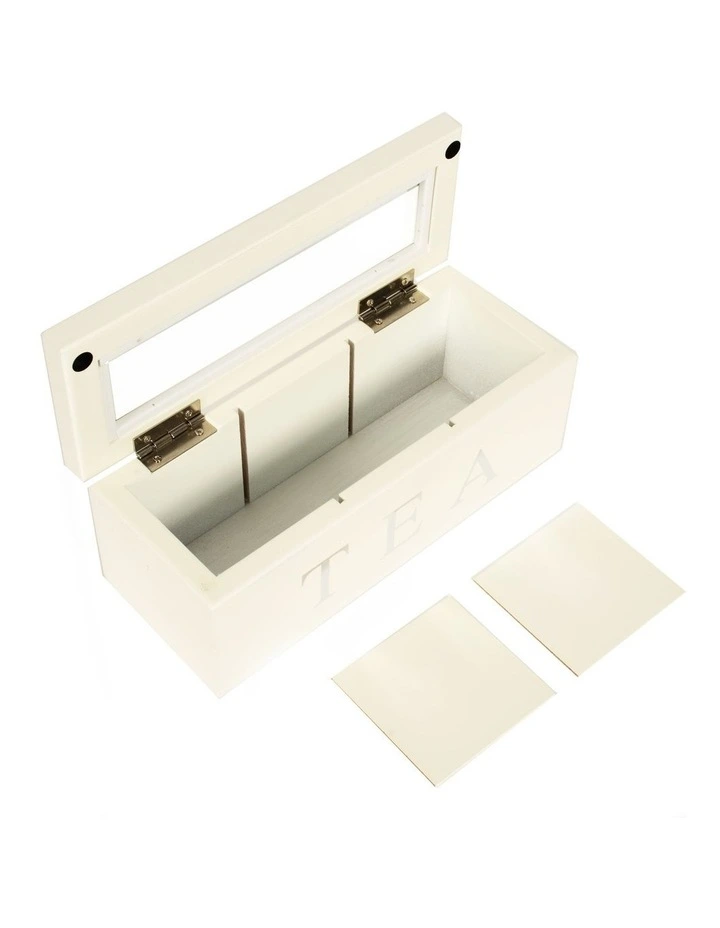 Cooper & Co Wood Tea Box 3 Compart In White - Image 5