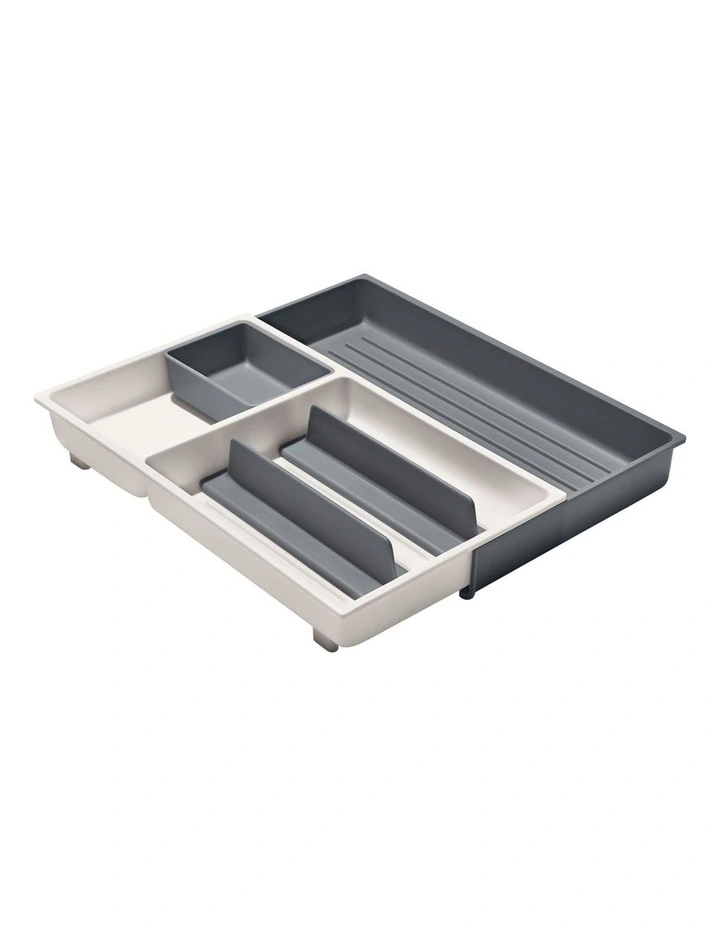 OXO Large Expandable Kitchen Tool Drawer Organiser In White/Grey 1 OXO Large Expandable Kitchen Tool Drawer Organiser In White/Grey