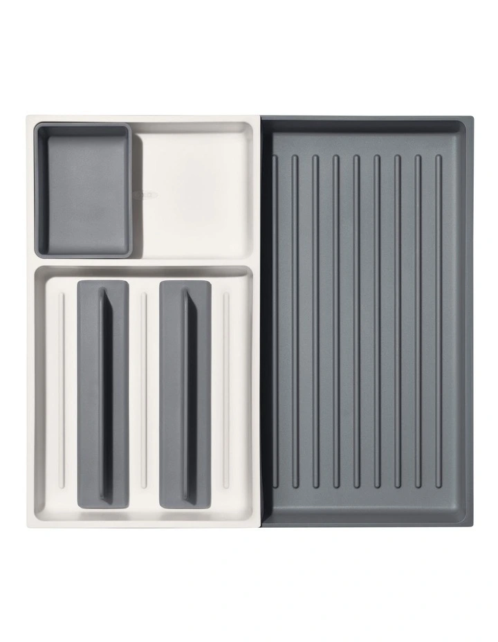 OXO Large Expandable Kitchen Tool Drawer Organiser In White/Grey 5 OXO Large Expandable Kitchen Tool Drawer Organiser In White/Grey - Image 5
