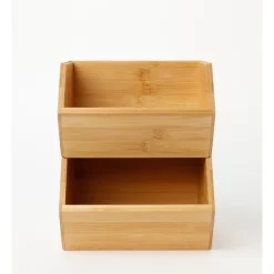 The Cooks Collective Stackable 15x20x12.7cm Bamboo Crate 2pc Set