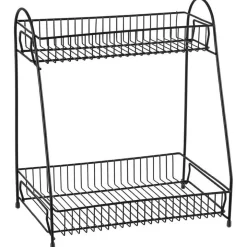 BOXSWEDEN 2 Tier Metal Kitchen/Food Rack/Holder Organiser Storage Stand Black