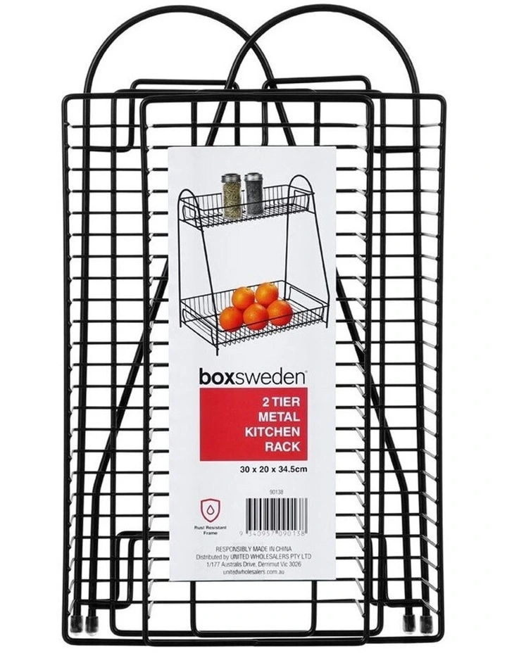 BOXSWEDEN 2 Tier Metal Kitchen/Food Rack/Holder Organiser Storage Stand Black - Image 2