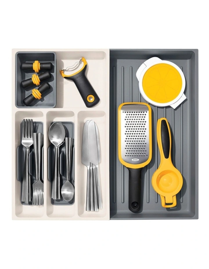 OXO Expandable Utensil Drawer Organiser In White/Grey 3 OXO Expandable Utensil Drawer Organiser In White/Grey - Image 3