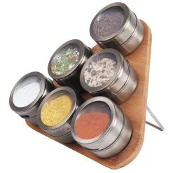 Living Today Bamboo Magnetic Spice Rack And Jars