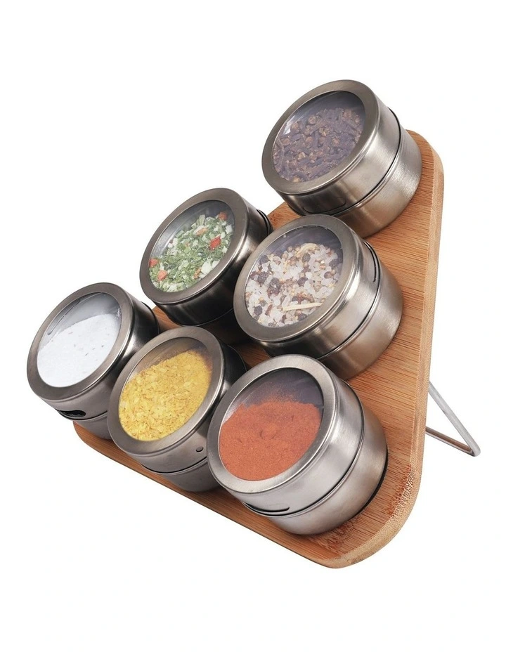 Living Today Bamboo Magnetic Spice Rack And Jars