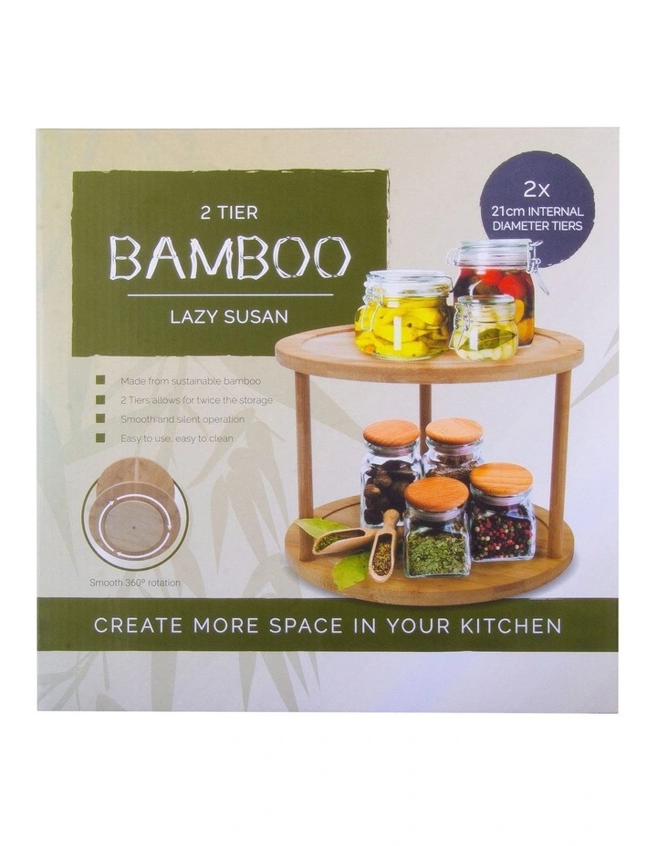 Living Today Bamboo 2 Tier Lazy Susan Turntable - Image 2