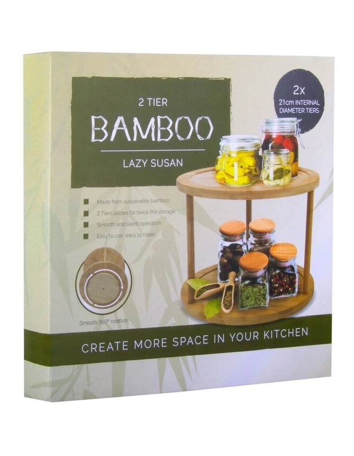 Living Today Bamboo 2 Tier Lazy Susan Turntable - Image 3