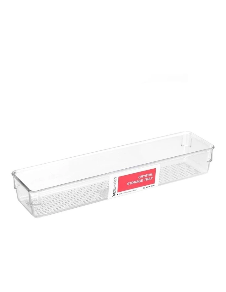 BOXSWEDEN Box Sweden Crystal Plastic Storage Tray Home Kitchen Office Organiser 32x8cm