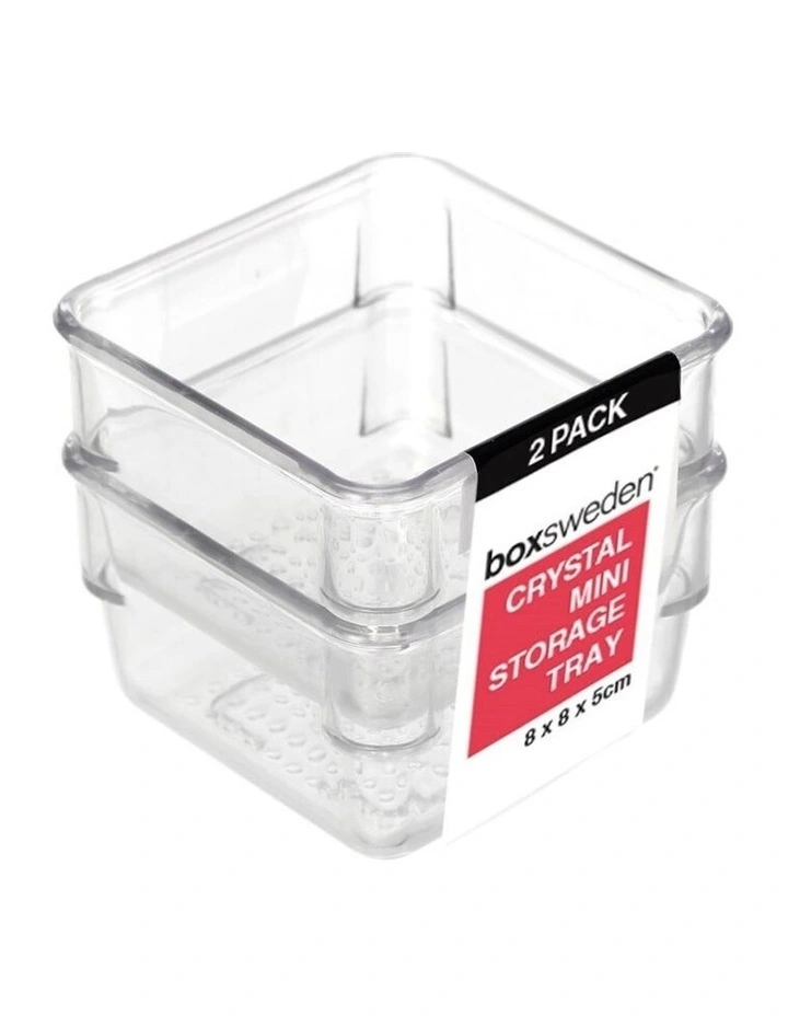 BOXSWEDEN 2pc 8cm Crystal Mini Plastic Storage Tray Home Kitchen Organiser