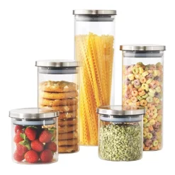 The Cooks Collective Airtight Glass Canisters With Stainless Steel Lid Set Of 5 In Clear